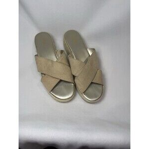 A.N.A Erin Beige‎ Suede Cris Cross Slip On Slide Sandals Size 10 Women